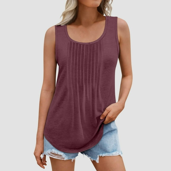 Brilliant Tank Tops for Women under $5 Summer Women Solid Color Round Neck Sleeveless Casual Tee Tank Tunic Tops Blouse Red M