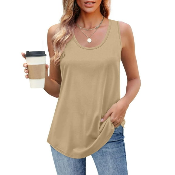 Brilliant Tank Tops for Women under $5 Women's New Solid Color Round Neck Camisole Sleeveless Tank Tops Brown S