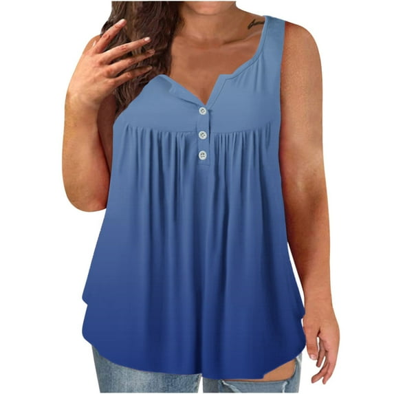 Brilliant Tank Tops for Women under $5 Womens Tank Summer Solid Sleeveless Flared Trendy Casual Blouse Button Tunic Shirt Blue XXXXL