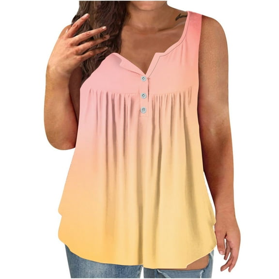 Brilliant Tank Tops for Women under $5 Womens Tank Summer Solid Sleeveless Flared Trendy Casual Blouse Button Tunic Shirt Orange XXXL