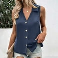 thumbnail image 1 of Brilliant Tank Tops for Women under $5 Womens Tank Tops Loose Fit Color Loose Sleeveless Button V-Neck Vest Blue S, 1 of 9