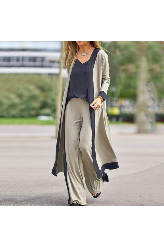 Brilliant Three Piece Outfits Women Shorts Work Outfits for Women Women 3 Set Soft T-Shirt Long Sleeve Open Front Top+Cardigan+Pants Pant Casual Suit Fall Brown S