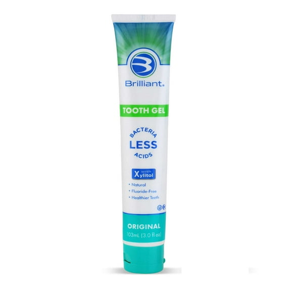 Brilliant Toothpaste Gel by Spry, Xylitol, Fluoride-Free, Mint-Free, Safe to Swallow, Natural, 3 oz