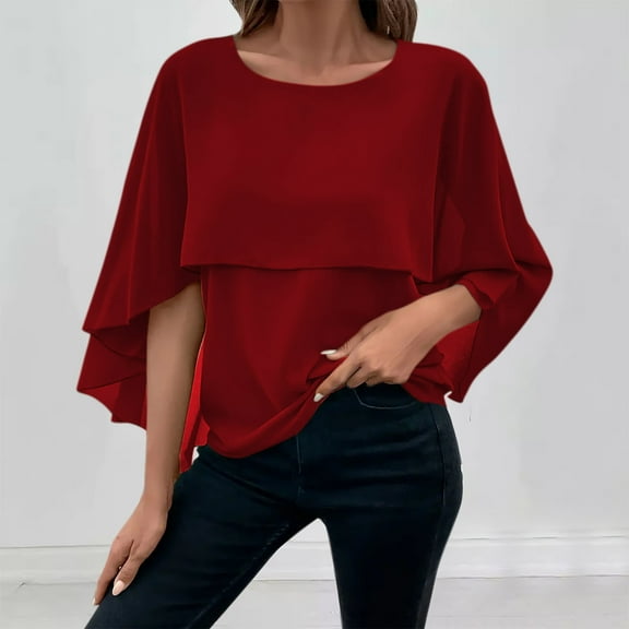 Brilliant Tunic Tops for Women Spring Summer Short Sleeve RoundRound Neck Solid Color Breathable Fashion for Women Red XXXL