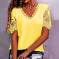 thumbnail image 1 of Brilliant Tunic Tops for Women Women Casual Solid Short Sleeve VRound Neck Lace Stitching Pullover Blouse T-Shirt Tops Yellow S, 1 of 6