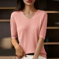 thumbnail image 1 of Brilliant Tunic Tops for Women Women'S Solid Color VRound Neck Five-Point Sleeve Casual Shirt Tops Pink L, 1 of 2