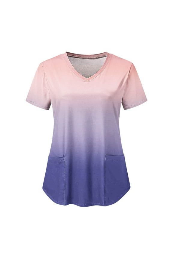 Brilliant Tunic Tops for Women Women's Fashion Short Sleeve VRound Neck Tops Working Uniform Printing Pocket Blouse Tops Blue S