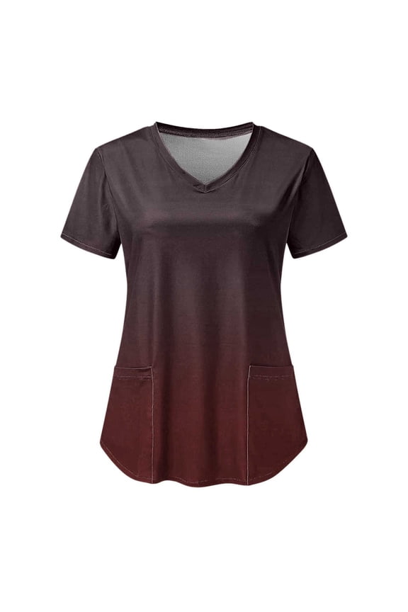 Brilliant Tunic Tops for Women Women's Fashion Short Sleeve VRound Neck Tops Working Uniform Printing Pocket Blouse Tops Red XL