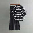 thumbnail image 1 of Brilliant Two Piece Outfits Women Plus Size Fall Women's Casual Long Sleeve Round Neck Sweater Sets Knitted Stripe Tops Long Pants Suits Black Free Size, 1 of 3