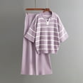 thumbnail image 1 of Brilliant Two Piece Outfits Women Plus Size Fall Women's Casual Long Sleeve Round Neck Sweater Sets Knitted Stripe Tops Long Pants Suits Purple Free Size, 1 of 3
