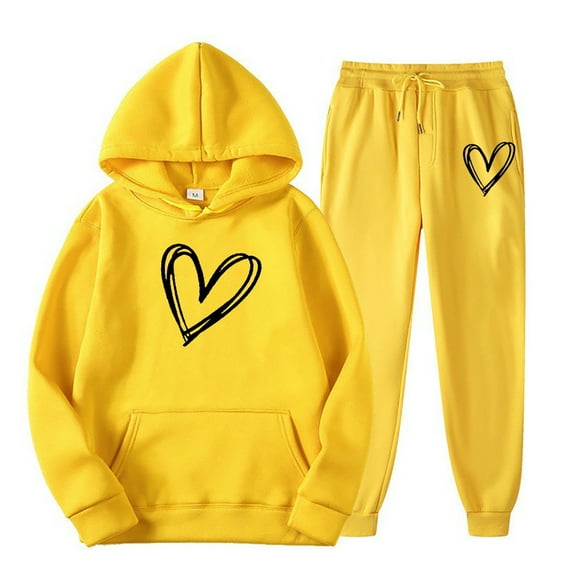 Brilliant Two Piece Outfits Women Plus Size Women's Fall Athletic Shirts Casual Long Pants+Long Sleeve Hooded Sweater Tops Hooded Set Yellow M