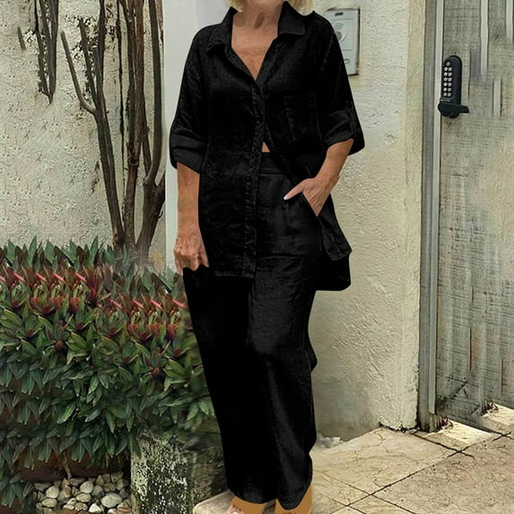Brilliant Two Piece Outfits Women Plus Size Clearance Women's Fall Suit Fall Color Long Sleeve Tops+Trousers Casual Soft Black XXXXXL
