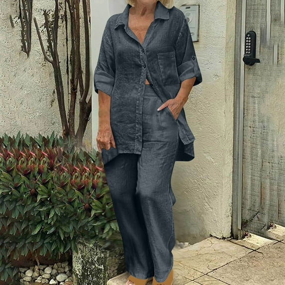 Brilliant Two Piece Outfits Women Plus Size Women's Fall Suit Fall Color Long Sleeve Tops+Trousers Casual Soft Gray L