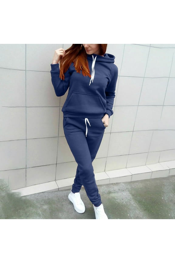 Brilliant Two Piece Outfits Women Plus Size Womens Fall Clothing 2024 Women BlacklesSolid Color Sets Zipper Wear Wear Suit Sport Set Tops+Pants Blue M