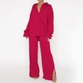 thumbnail image 1 of Brilliant Two Piece Outfits Women Skirt And Top Work Outfits for Women Women's Fall Fall Fashion Long-Sleeved Loose Pleated Wide-Leg Pants Two-Piece Casual Suit Pink XXL, 1 of 8