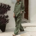 thumbnail image 1 of Brilliant Two Piece Sets Women Clothing 70S Outfits for Women Women's Fall Fall V-Neck Loose Lapel Long Sleeved Shirt Wide Leg Pants Color Set Green XXXXL, 1 of 6