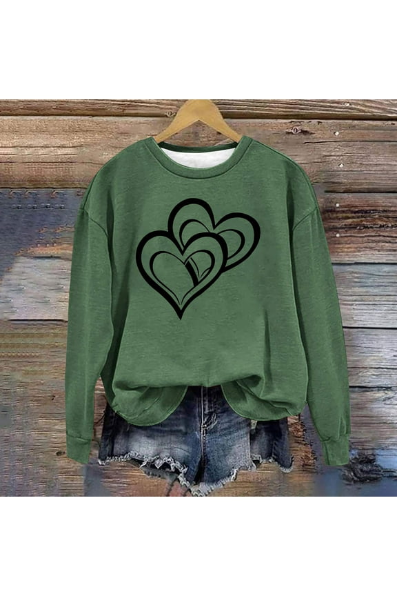 Brilliant Valentine Shirt Adult Womens Tops Plus Size Women Round Neck Long Sleeves Casual Sweatshirts Sweater Pullover Tunic Tops Green L