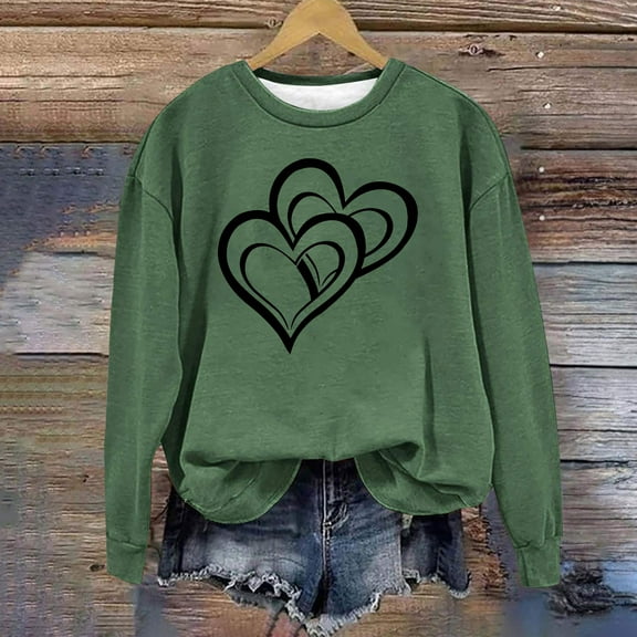 Brilliant Valentine Shirt Adult Womens Tops Plus Size Women Round Neck Long Sleeves Casual Sweatshirts Sweater Pullover Tunic Tops Green L