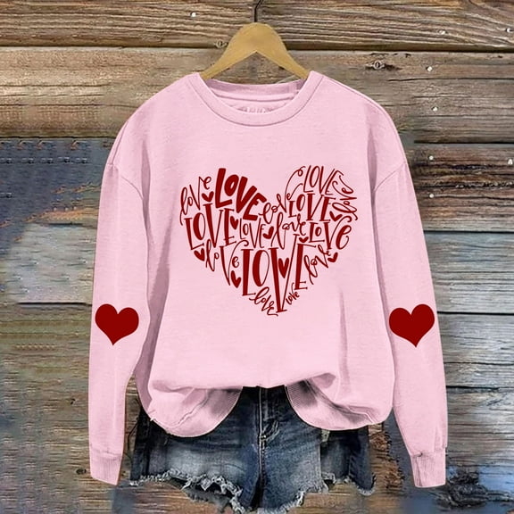 Brilliant Valentine Shirt Womens Tops Spring 2025 Women Round Neck Long Sleeves Casual Sweatshirts Sweater Pullover Tunic Tops Pink M