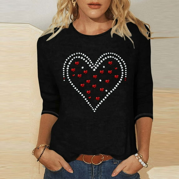 Brilliant Valentine Shirts for Women Blouse Womens Tops Women Round Neck Long Sleeves Casual Sweatshirts Sweater Pullover Tunic Tops Black M