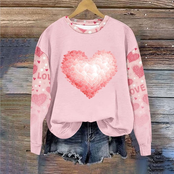 Brilliant Valentine Shirts for Women Womens Tops Spring 2025 Women Round Neck Long Sleeves Casual Sweatshirts Sweater Pullover Tunic Tops Pink L