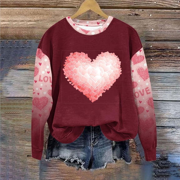 Brilliant Valentine Shirts for Women Womens Tops Spring 2025 Women Round Neck Long Sleeves Casual Sweatshirts Sweater Pullover Tunic Tops Red M