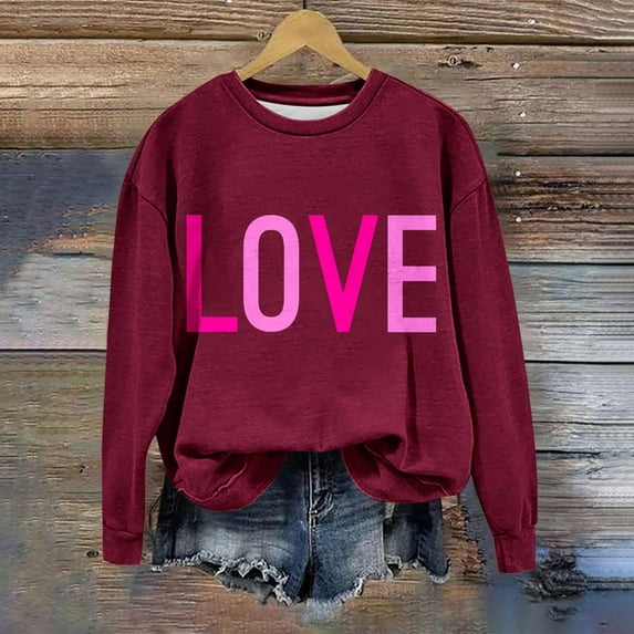 Brilliant Valentine Shirts for Women Womens Tops Spring 2025 Women Round Neck Long Sleeves Casual Sweatshirts Sweater Pullover Tunic Tops