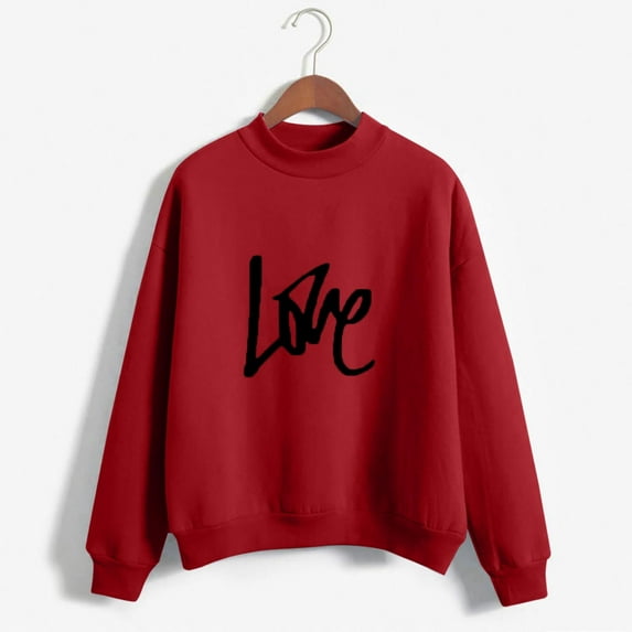 Brilliant Valentines Clothes Tops for Women Plus Size Womens Blouses And Tops Dressy Women Round Neck Long Sleeves Casual Sweatshirts Sweater Pullover Tunic Tops Red XL