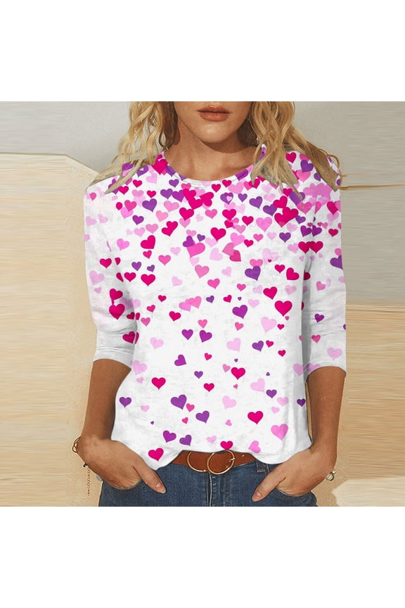 Brilliant Valentines Clothing Womens Hearts Womens Tops 3/4 Sleeve Women Round Neck Long Sleeves Casual Sweatshirts Sweater Pullover Tunic Tops