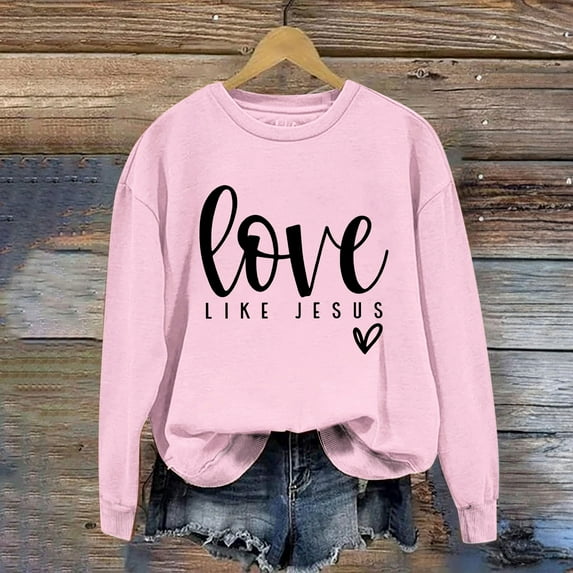 Brilliant Valentines Sweater Women Women's Christmas Printed Round Neck Long Sleeves Top Loose Fitting Sweater New(Pink,M)