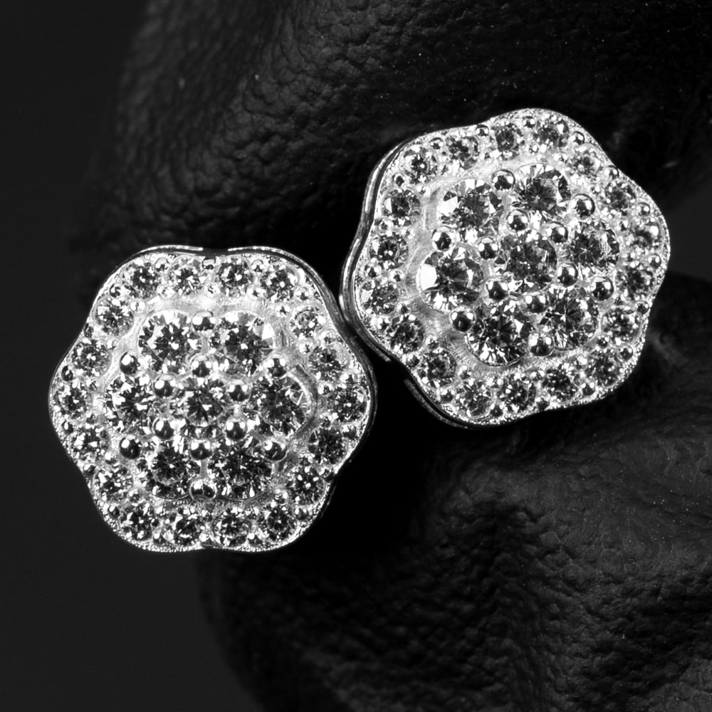 3D Square Micro Pave CZ Stud Earrings - 14K Gold Plated Sterling Silver, Screw Back, Unisex Small Cube - View #9
