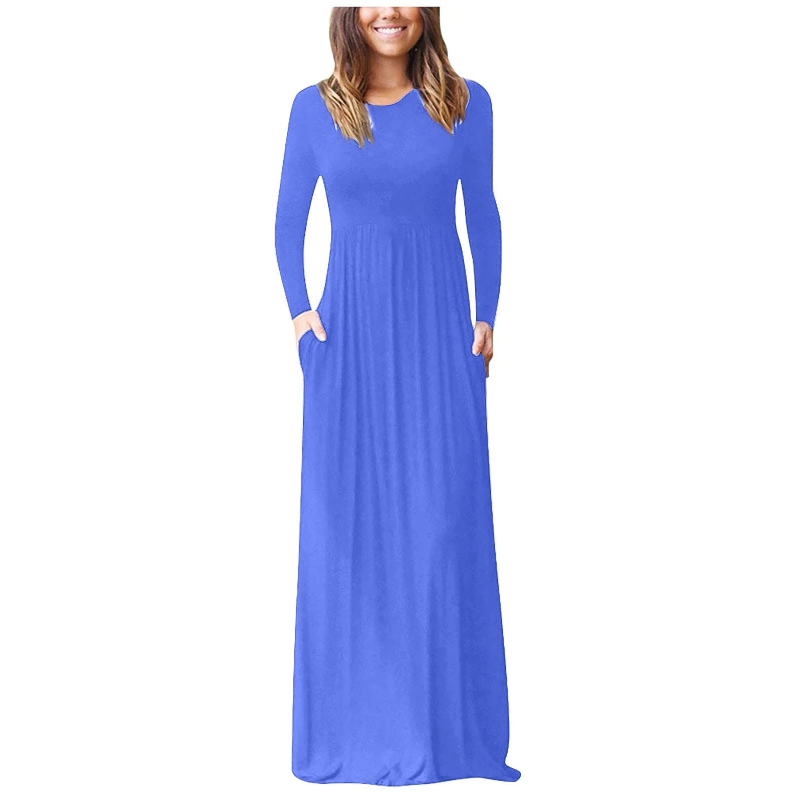 chinese dress ladies Women's Long Sleeve Loose Plain Maxi Dresses Casual Long Dresses with   RITUALISTIC GIFTS