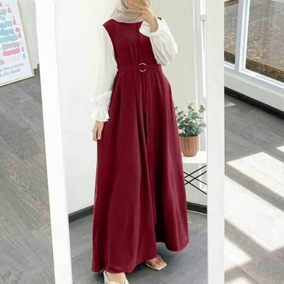 Brilliant Winter Dresses for Women Women's Fall and Winter Round-Neck Long Sleeve Maxi Dress Red M