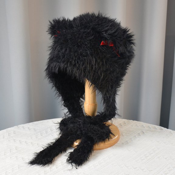 Brilliant Winter Hats for Women with Ear Flaps Women Plaid Printed Faux Bucket Hat Warm Windproof Baggy Stretch Winter Soft Caps Wrap Fisherman Hat Black