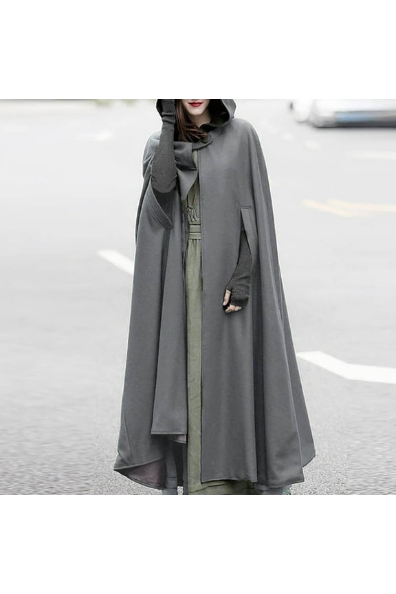 Brilliant Winter Jackets for Women Plus Size in Clearance Women Trench Coat Open Front Cardigan Jacket Coat Cape Cloak Plus Gray XL