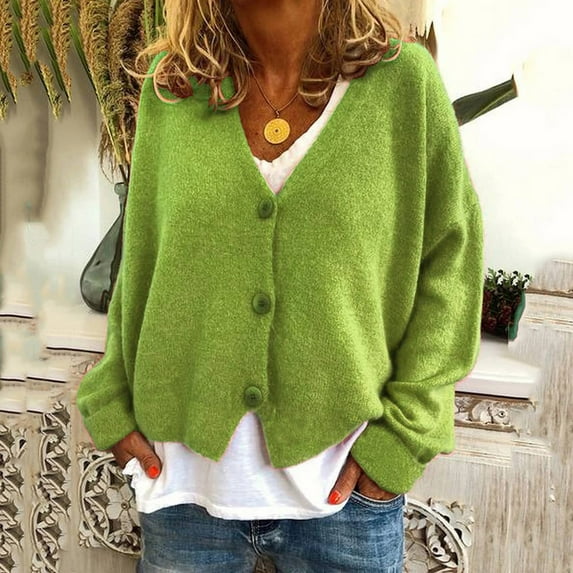 Brilliant Winter Jackets for Women Winter Women's Button Solid Knit Sweater Cardigan Long Sleeved Jacket Green XL