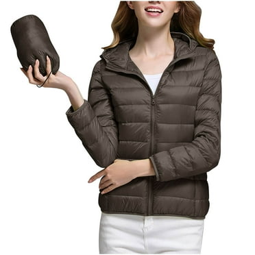 Brilliant Winter Jackets for Women Winter Women's Solid Color Long Sleeved Zipper with Pocket Lightweight Cotton Jacket Gray L