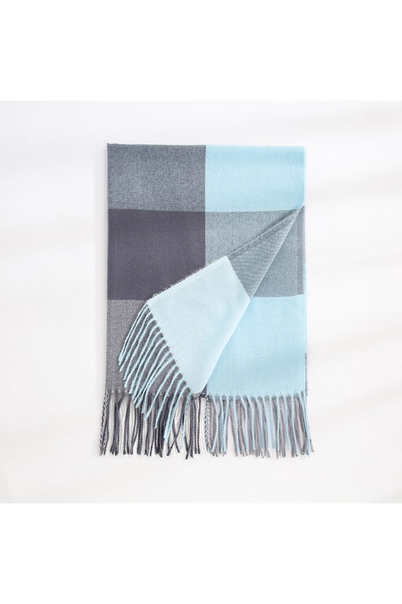 Brilliant Winter Scarf for Women Cold Weather Ladies Scarf Striped Color Plaid Shawl Elegant Ladies Style Warm Comfortable and Colorful Cotton Scarf Blue Scarves&Shawls