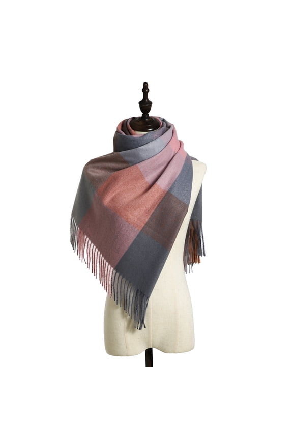 Brilliant Winter Scarf for Women Cold Weather Ladies Scarf Striped Color Plaid Shawl Elegant Ladies Style Warm Comfortable and Colorful Cotton Scarf Gray Scarves&Shawls