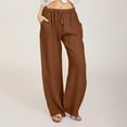 thumbnail image 1 of Brilliant Women Casual Cotton Linen Drawstring Elastic Waist Long Wide Leg Pants, 1 of 9