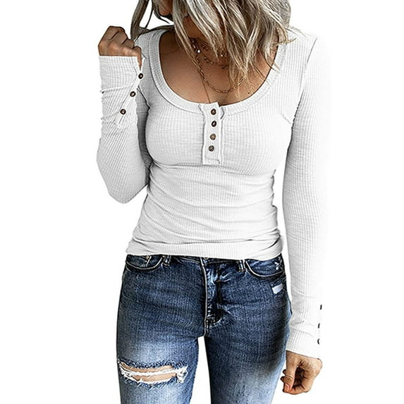 Brilliant Women Fall Womens Casual Solid Color Buttons Long Sleeve V-Neck Loose Shirt Blouse Top Slim Fit Undershirts