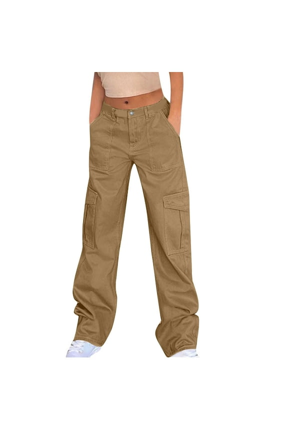 Brilliant Women's Casual Pants Denim Jean Pocket Straight Cylinder Overalls Solid Color Zipper