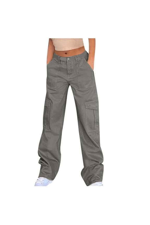 Brilliant Women's Casual Pants Denim Jean Pocket Straight Cylinder Overalls Solid Color Zipper