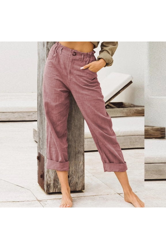 Brilliant Women's Pants Plus Size Cleanrance Women Fashion Solid Color Pokets Botton Casual Elastic Drawstring Trousers Pants clothes under $5.00