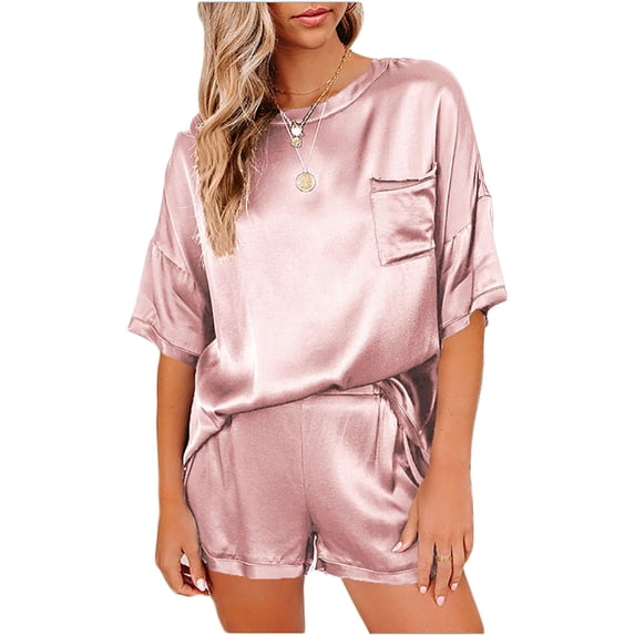 Brilliant Women's Sleepwear Night Gown Solid Color Pajamas Home Two Piece Set Casual Fashion Short Sleeve Top+Shorts for Women Clearance Clothes under $5.00