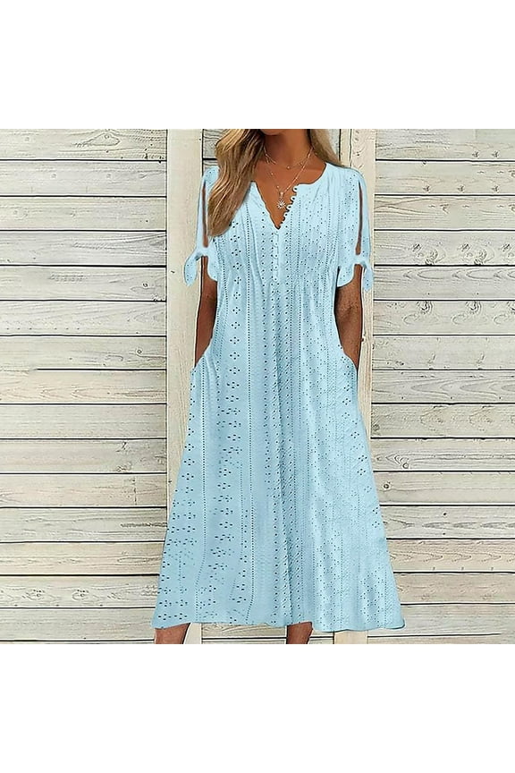 Brilliant Womens Clothes Plus Size Women Summer Dresses Casual V-Neck Short Sleeve Button Long Holiday Party/Blue