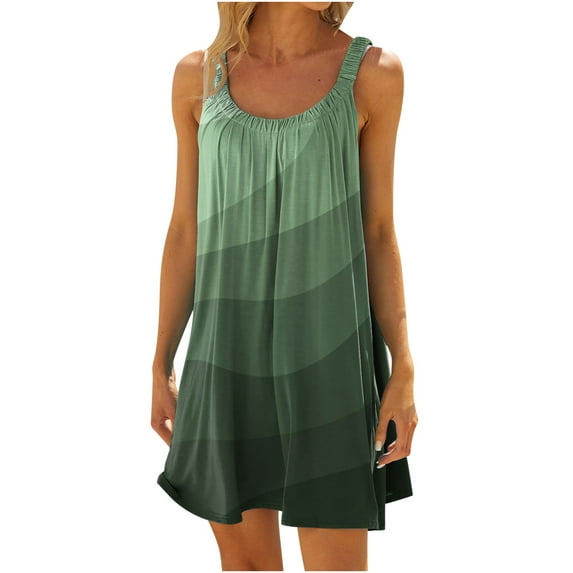 Brilliant Womens Dresses Women Plus Size CasualPrinted Round-Neck Short Sleeve Loose Knee-Length Dres Summer Green S-2XL