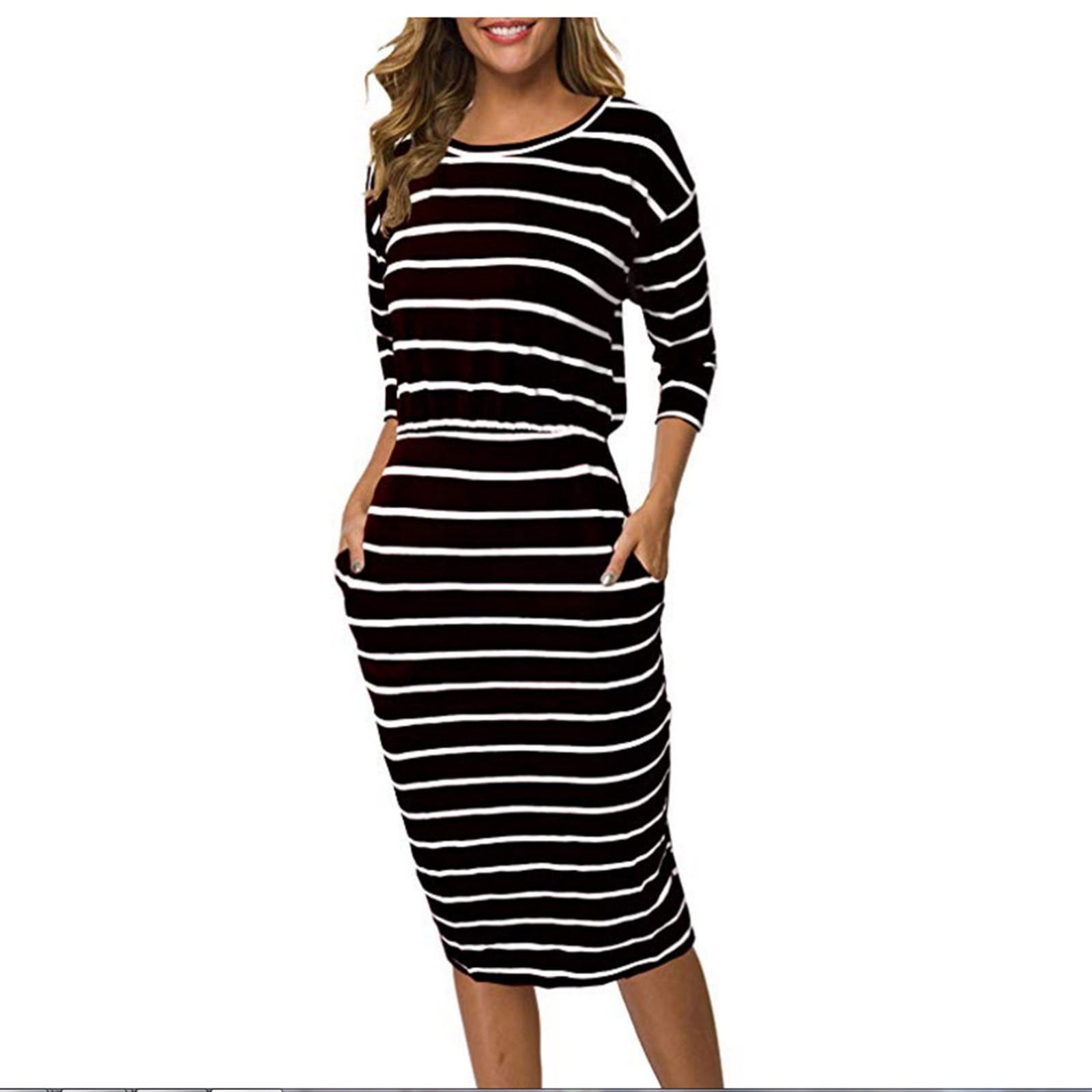 tight black and white striped dress TEEK - Black White Striped Wide Strap Knit Dress main image 0