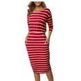 thumbnail image 1 of Brilliant Womens Dresses Outlet Women's Sexy Tight Striped Long Sleeve Dress clothes under $5.00, 1 of 4