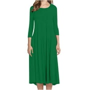 BEAUTT Brilliant Womens Dresses Petite Women Fashion Comfortable Button V-Neck Solid Color Casual Dress clearance clothes under $5.00